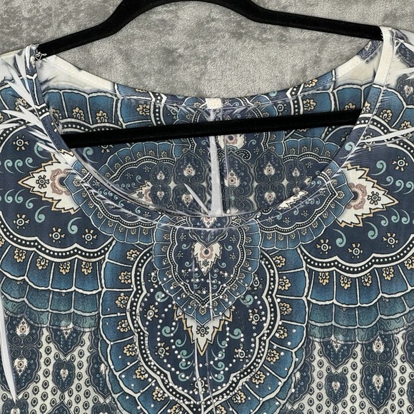 Bleeker & McDougal 1X Top Shirt Blue Paisley Short Sleeve Scoop Neck Ruched - Picture 4 of 7